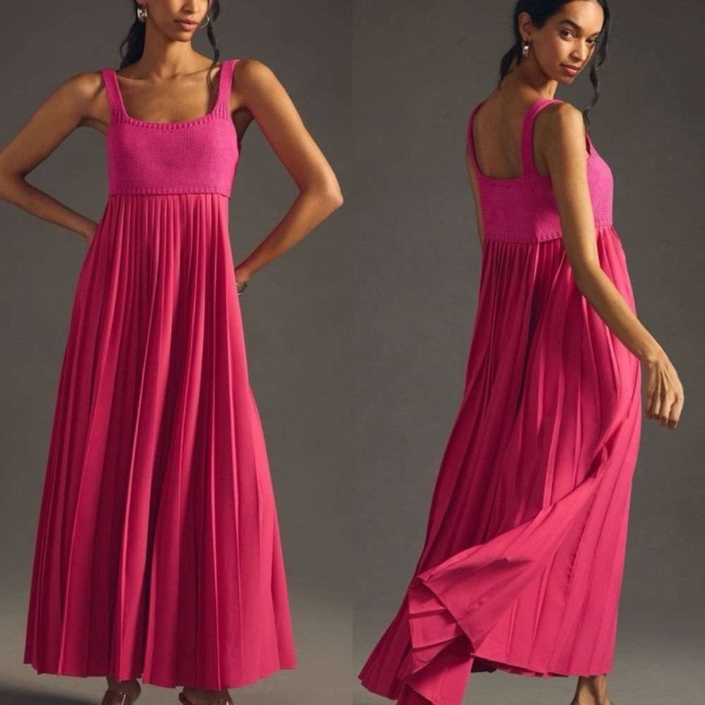 Anthropologie Mare Mare Pink Knit Top Pleated Maxi Dress Size Medium